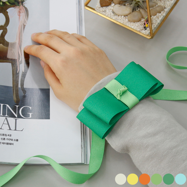 ゴルジ リボン紐 5ヤード 包装 リボンテープクラフト イエローグリーン 40mm 6種