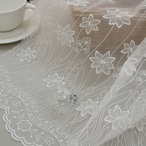 バランスカーテン刺繍レース生地コスモス130cm