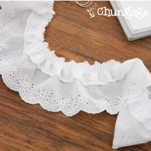 レース生地刺繍レース布しわ006ラベンダーホワイト