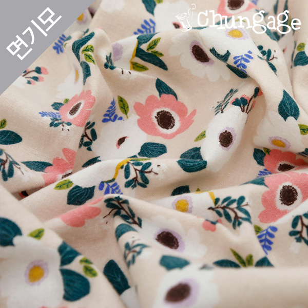 綿起毛極細糸生地花柄フラワーコットン20水ポプラン