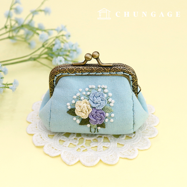 フランス刺繍パッケージDIYキットコイン財布ローズフォンフォン青色CH511860B