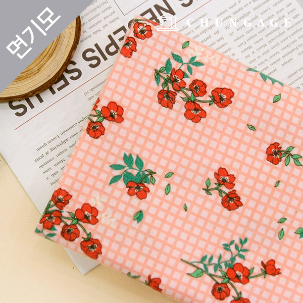 綿起毛極細寺生地花柄チェック生地フラワーコットン20水レッドベルベット