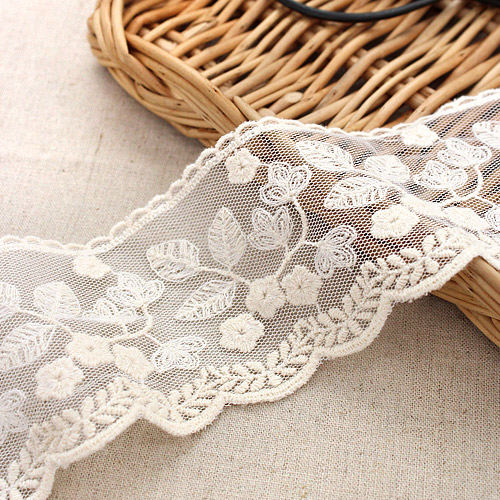 레이스원단 자수 メッシ 레이스천 025 수선화 2종