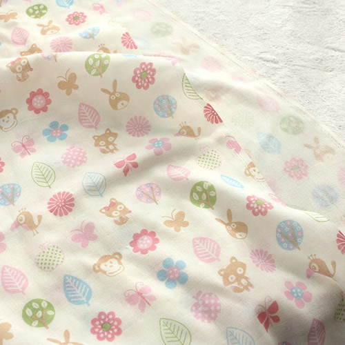 二重ガーゼ森の友達2種ピンク580