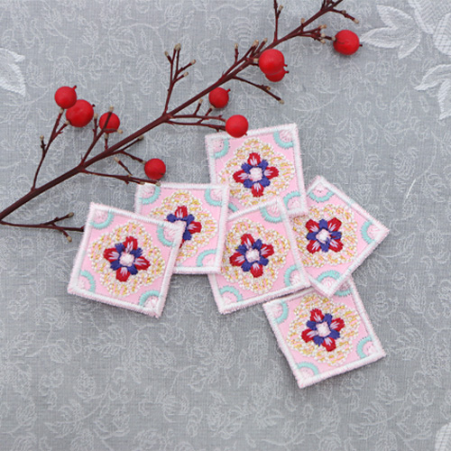 韓服飾り刺繍4角2色ピンク3組50750