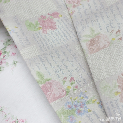 リネン生地コットンリネン布レタリングパタン広幅ローズレタリング2種