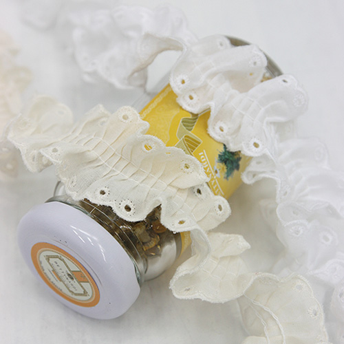 レース生地刺繍レース布しわ005蝶リボン両面シャーリングナチュラル