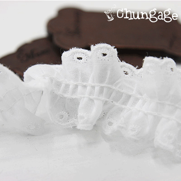 レース生地刺繍レース布しわ005蝶リボン両面シャーリングホワイト