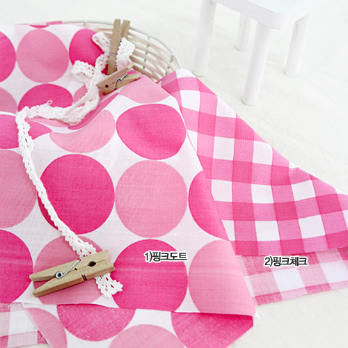 綿混ピンクドットチェック