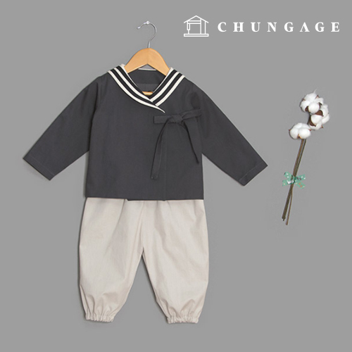 服パターン子供韓服スタイル服作り上下セットパンツセントカラーP1488