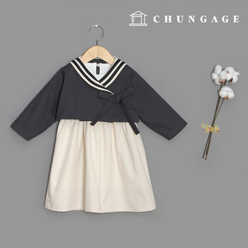 服作りパタン子供韓服スタイル上下セットスカートツーピースセントカラーP1480