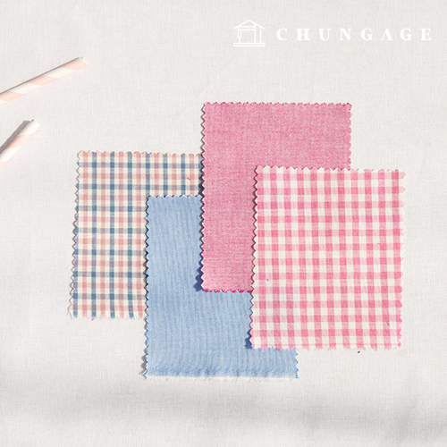 最新トレンドの生地モール 韓国生地モール 1000gage 綿生地 2 2 チェック生地 先染源団 面チェック生地数ぼかし解除無知ギンガムチェック コットン ピンク ブルーの4種