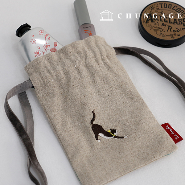 刺繍生地リネン布動物猫フライングキャット広幅E-002ハンマ
