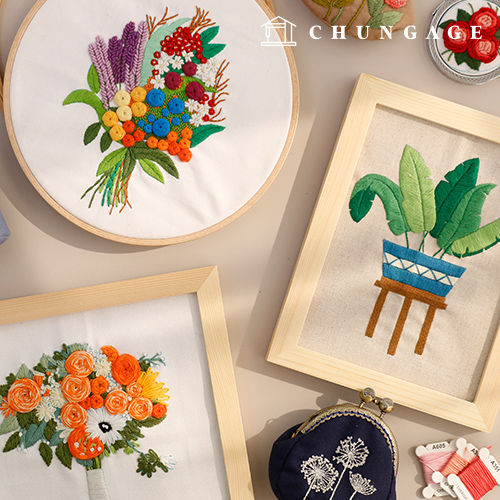 フランス刺繍パッケージDIYキット教材お花刺繍ブーケリス春オーラダグラス