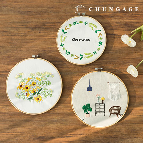フランス刺繍パッケージDIYキット教材お花ガーデン図面刺繍黄色デイジー