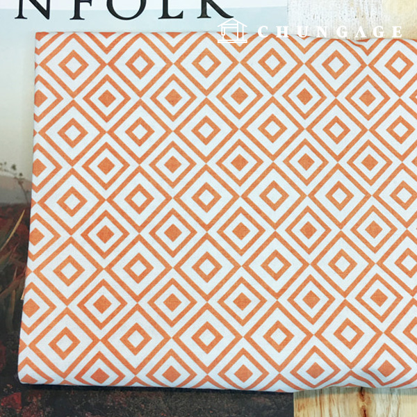 コットン生地 コットン20カウント オレンジ ダブルスクエア