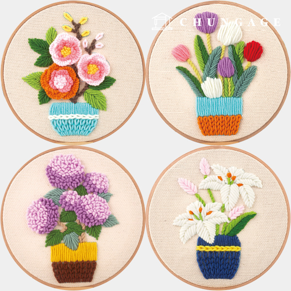 フレンチ刺繍パッケージDIYキットヤーンマット針刺繍お花鉢植え8種