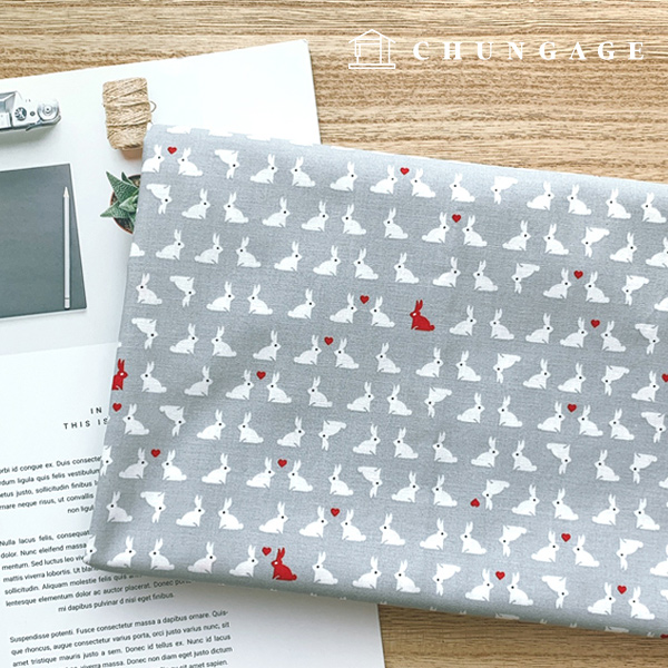 コットン生地 コットン20 カウントハート ウサギ