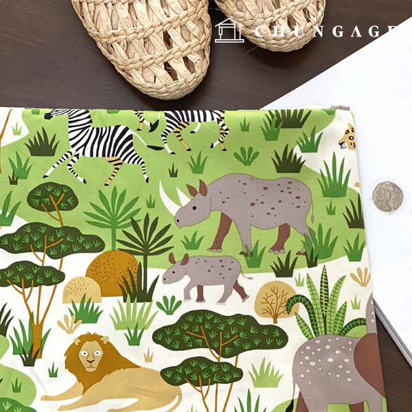 綿生地抗菌防臭加工ツイル30カウント広幅動物王国