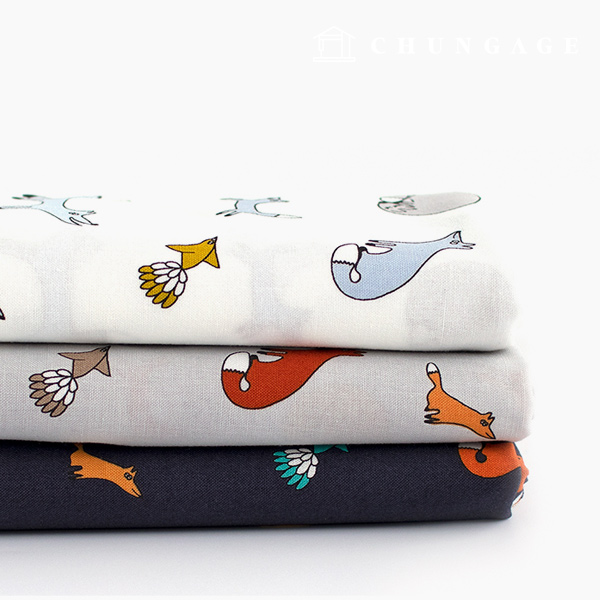 コットン生地 コットン20カウント 平織りキツネ村3種