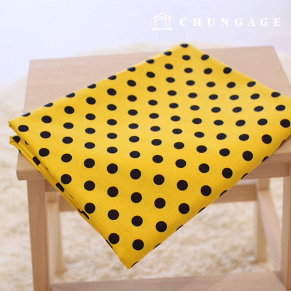 コットン生地 コットン20 カウント生地 11mm 黄色 ブラックブラックドット