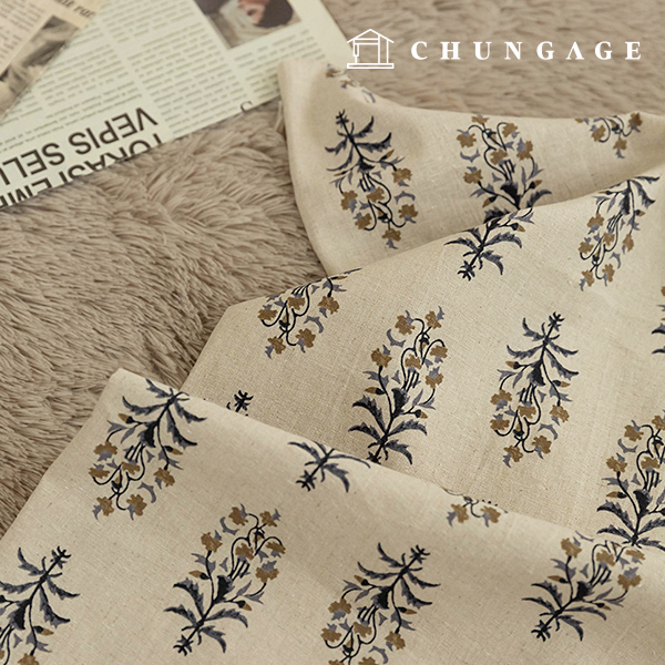 リネン生地コットンウォッシングリネン布花柄フラワー広幅ゴールデンフラワー