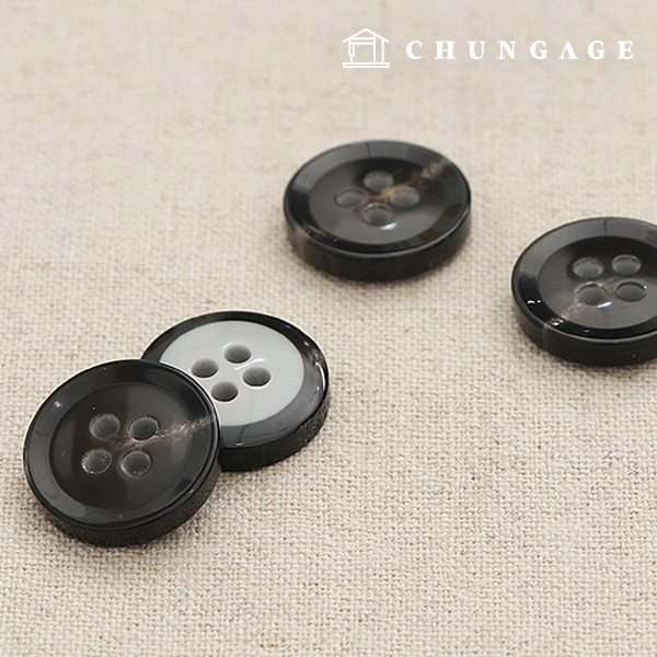 プラスチックコートボタンワイシャツフォーマルウエアブラウスモコブリングツートンボタン15mmブラック63110