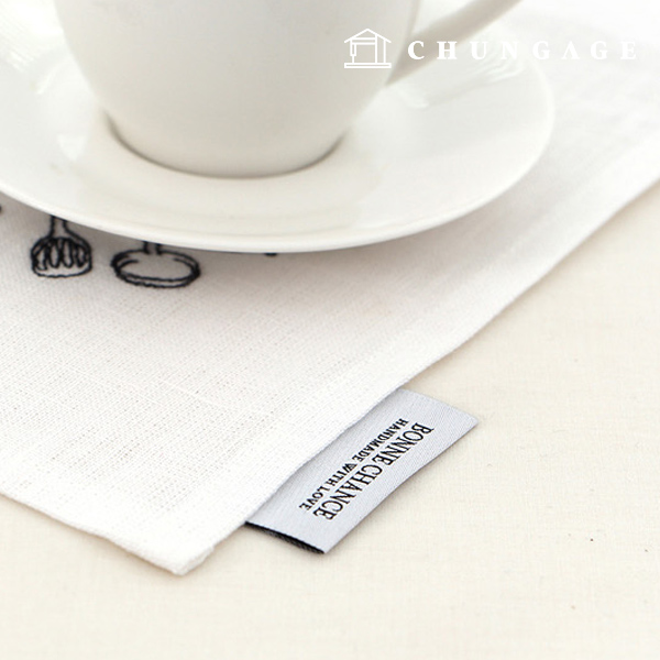 綿ラベル 両接 挟みラベル ビッグ刺繍 ボン シャンス ホワイト 74738