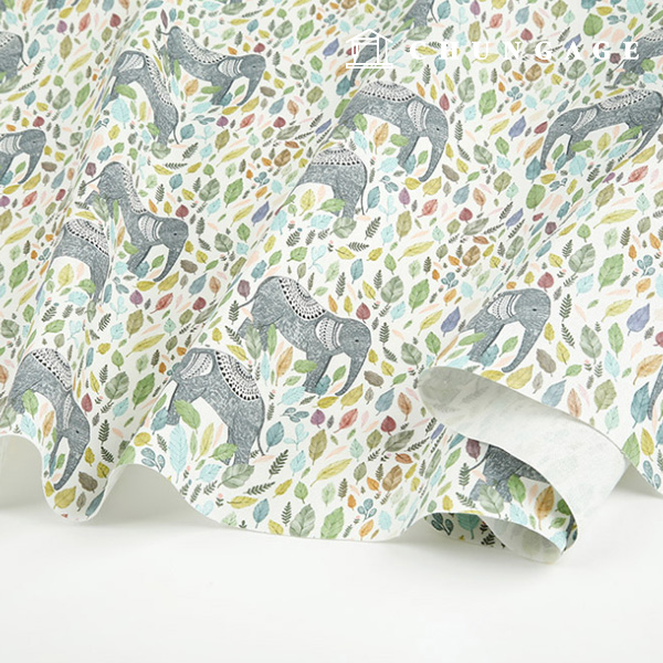 オックスフォード生地 コットン 20 カウント 環境にやさしい DTP 広幅 アニマルズのエスニックスタイル 象の畑 MOXYS