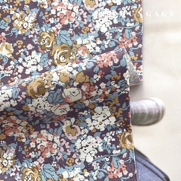 綿生地抗菌防臭加工花柄生地30カウント広幅水彩スレートパープル