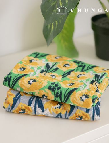 コーデュロイ生地 スパン ザンゴルデン 16W コーデュロイ生地 花柄 花 広幅 冬生地 ゴールデンフロー2種