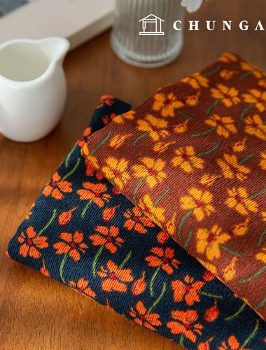 コーデュロイ生地 スパン ザンゴルデン 16W コーデュロイ生地 花柄 花 広幅 冬生地 線セット 2種