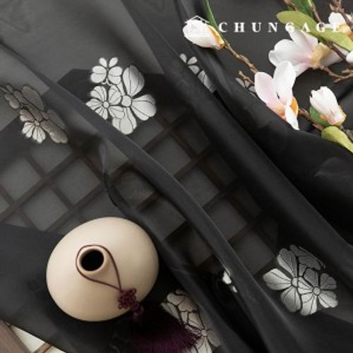 韓服生地浦木花柄生地韓服作り黒梅