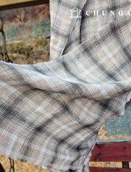 リネン生地 ウォッシング チェック リネン布 40カウント 広幅 オートミールスクエア