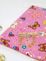 コットンオックスフォード生地花柄フラワー生地フラワーハートピンク