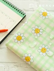 防水布DTP 防水布広幅デイジー花柄布ハッピーチェックアップルグリーンW100