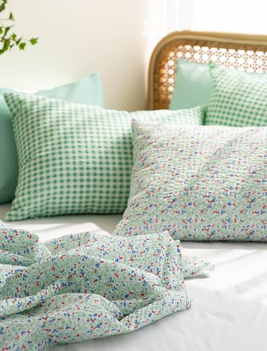 サポート美生地冷感リップルシアサーカー生地広幅フラワー花柄生地グリーンデコR-727