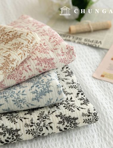 ヨル二重ガーゼ生地コットン無蛍光バイオウォッシュ花柄生地トワルリーフ4種