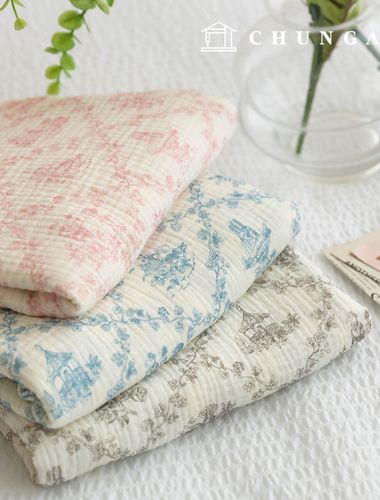 ヨル二重ガーゼ生地コットン無蛍光バイオウォッシュ花柄生地トワルスクエア3種