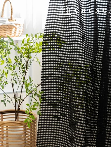 ポリファブリックスプレー透明ブラックチェック生地ピエール