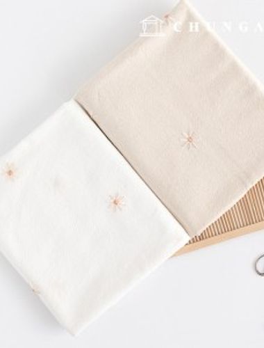 木綿刺繍生地バイオウォッシングコットン20カウント 広幅デイジー4種