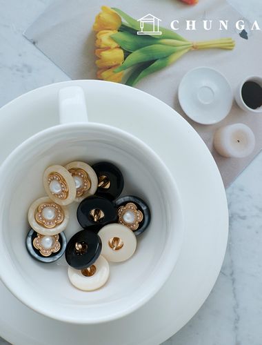 真珠サークルお花ゴールドツイードボタン服作り