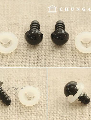 人形目玉 10mm 2個 ねじ形 人形飾りボタン目 ブラック 60574