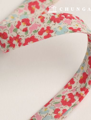 コットンバイアステープフローラル10mmピンクモンシュシュ47505