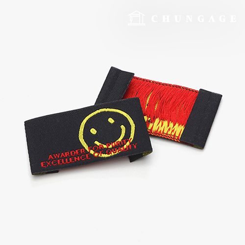 コットン両接織りラベル今日もスマイルブラック45139