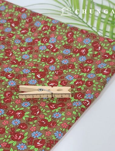 コットンオックスフォード生地フラワー花柄生地エトアブラウン