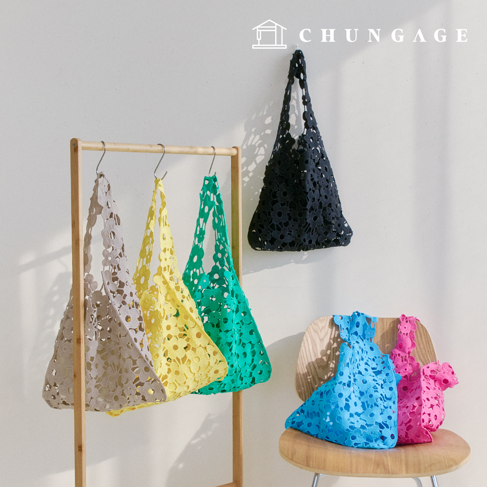 エコバッグパンチングレース刺繍花柄フラワートートバッグイルルージョン6種