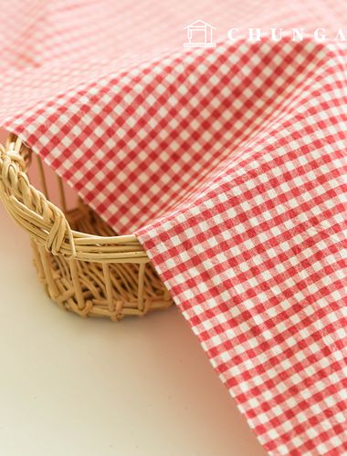 生地パッケージ チェック 4mm さくらんぼ生地 コットンウォッシング 平織り彫刻布 メラン 3種 017 レット