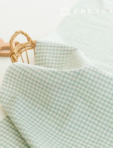 生地パッケージ チェック 4mm さくらんぼ生地 コットンウォッシング 平織り彫刻布 メラン 3種 020 ミント