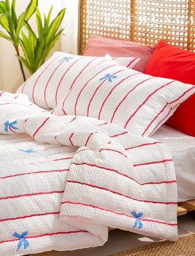 支持味生地 冷感リップルシアサーカー生地広幅生地ストライプリボン R-721